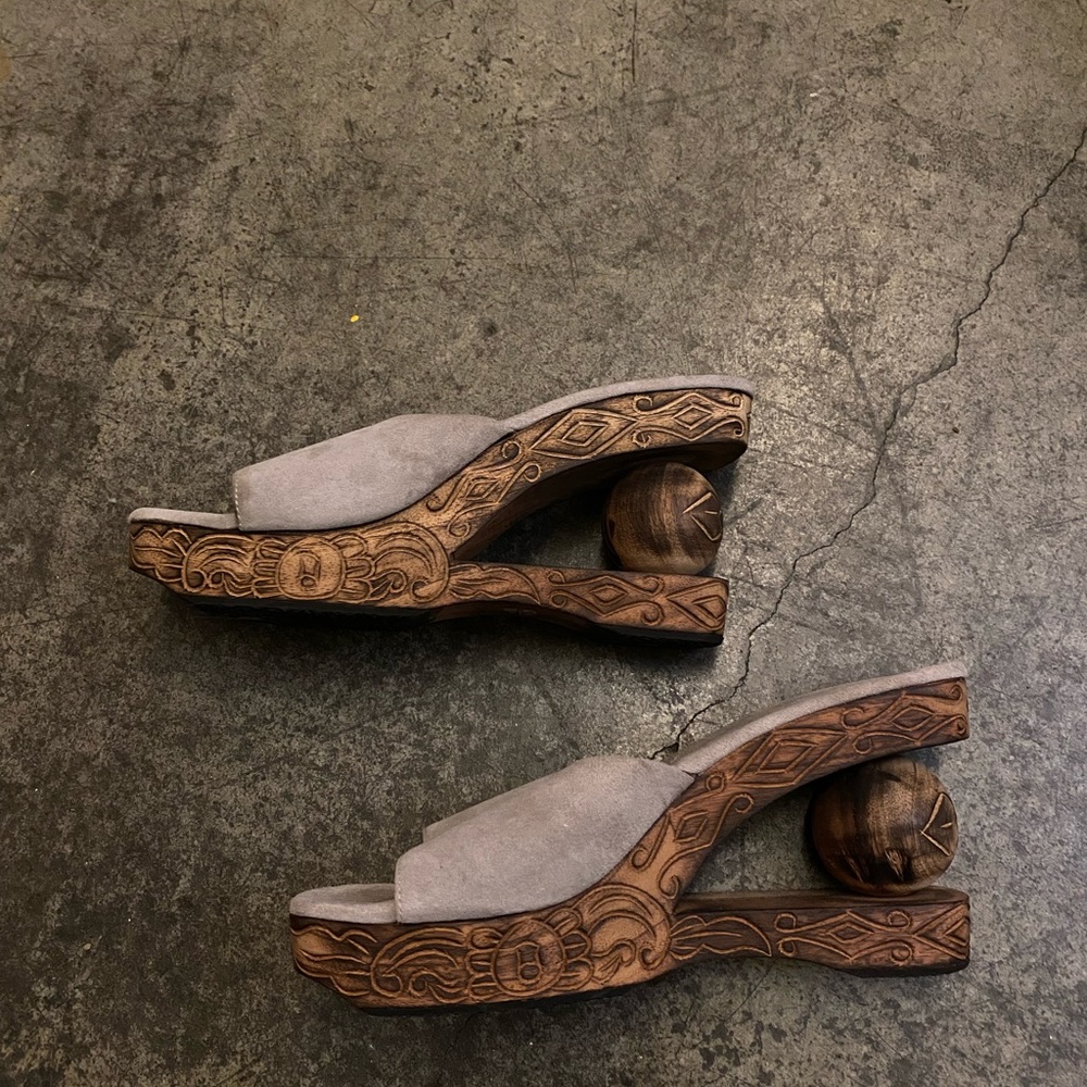 Wood Hand Carved Sandal Heels